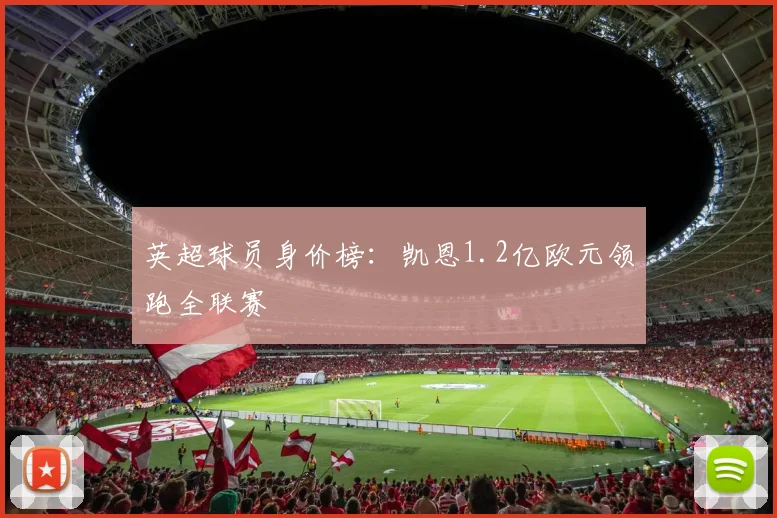 英超球员身价榜：凯恩1.2亿欧元领跑全联赛